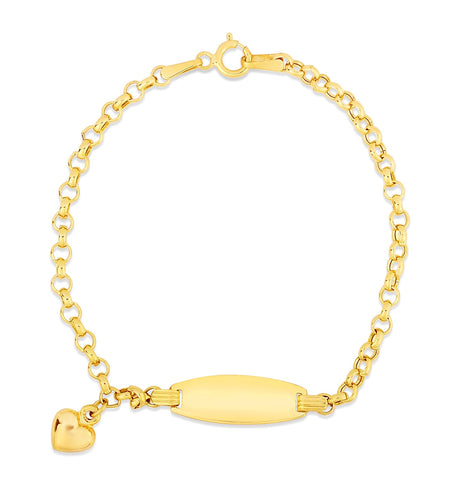 14k Yellow Gold Children’s Heart Charm ID Bracelet – 6 Inches