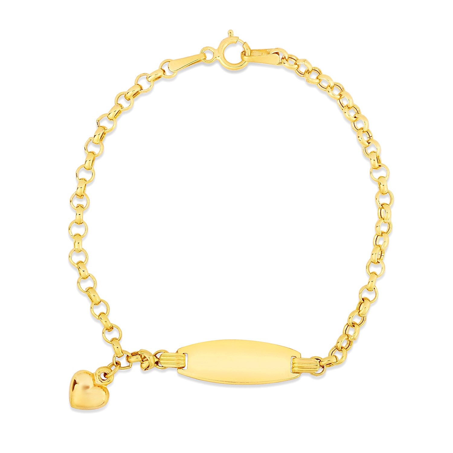14k Yellow Gold Children’s Heart Charm ID Bracelet – 6 Inches
