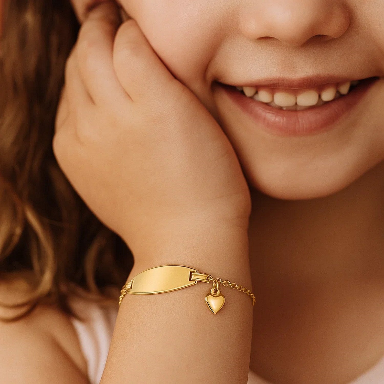 14k Yellow Gold Children’s Heart Charm ID Bracelet – 6 Inches