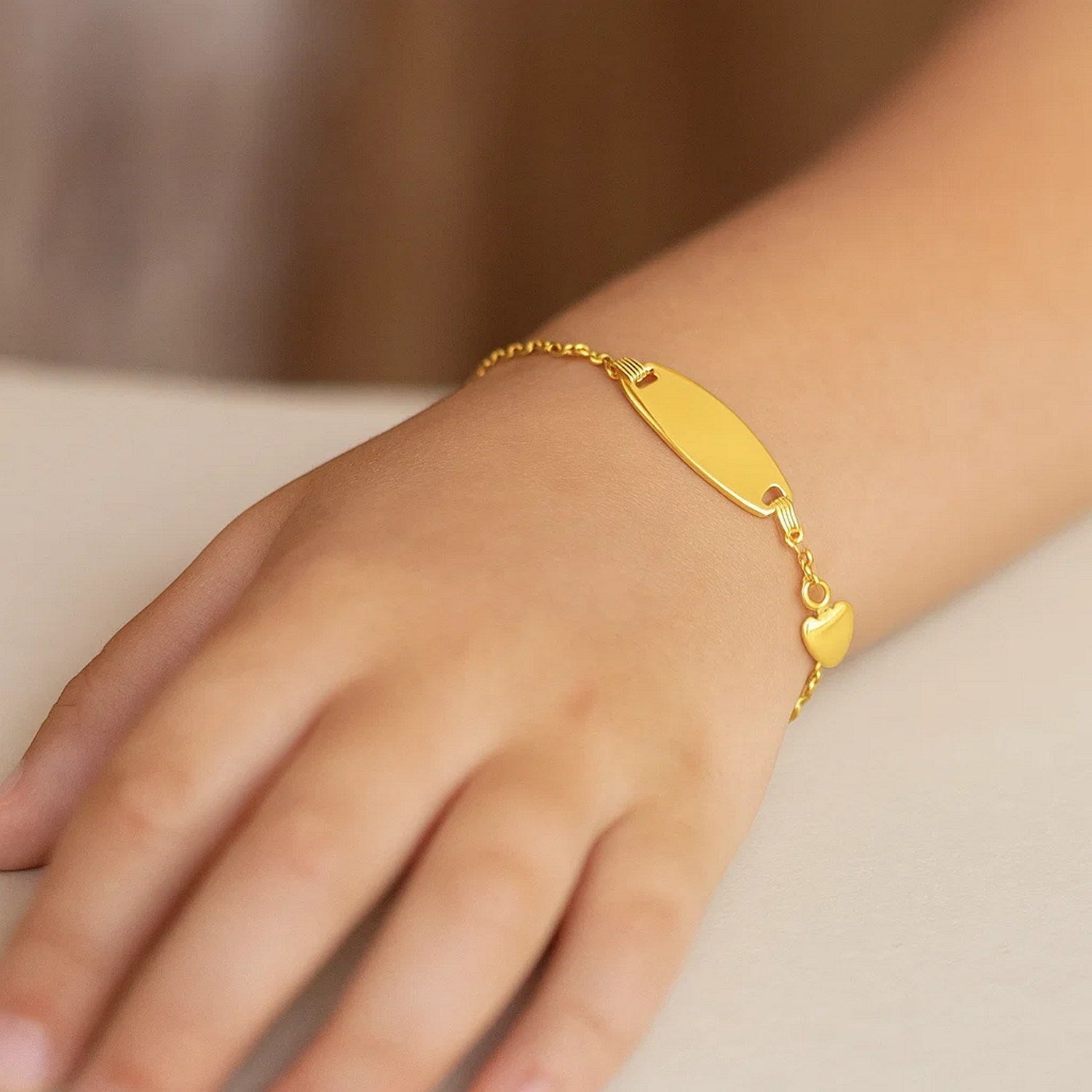 14k Yellow Gold Children’s Heart Charm ID Bracelet – 6 Inches