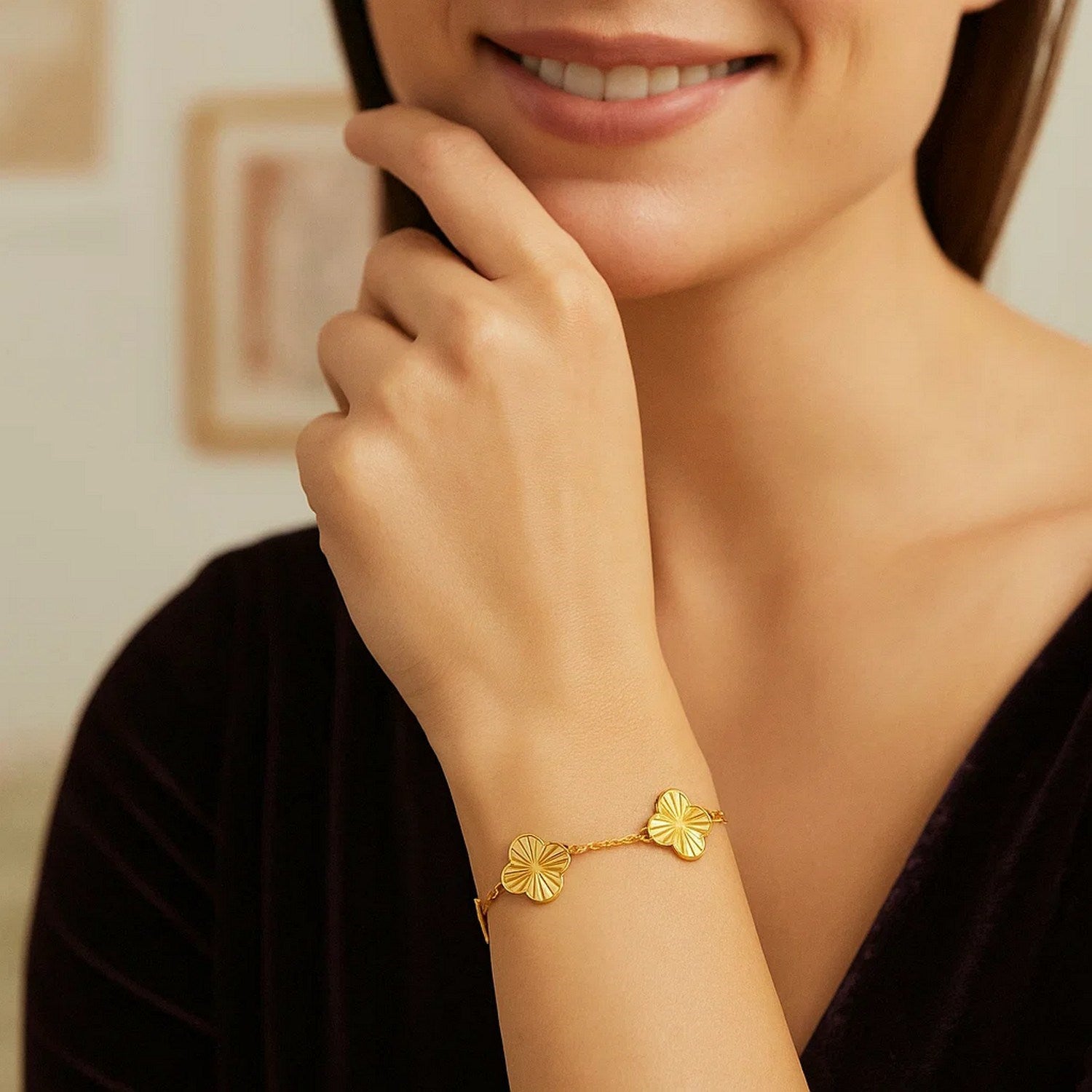 14k Yellow Gold Clover Link Bracelet – 7.25 Inches