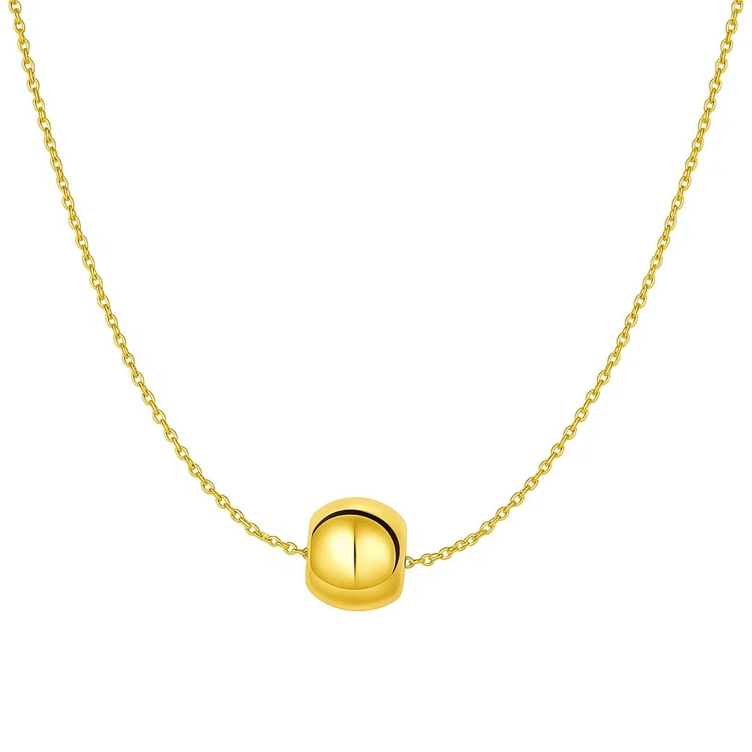 14K Yellow Gold Polished Barrel Bead Necklace