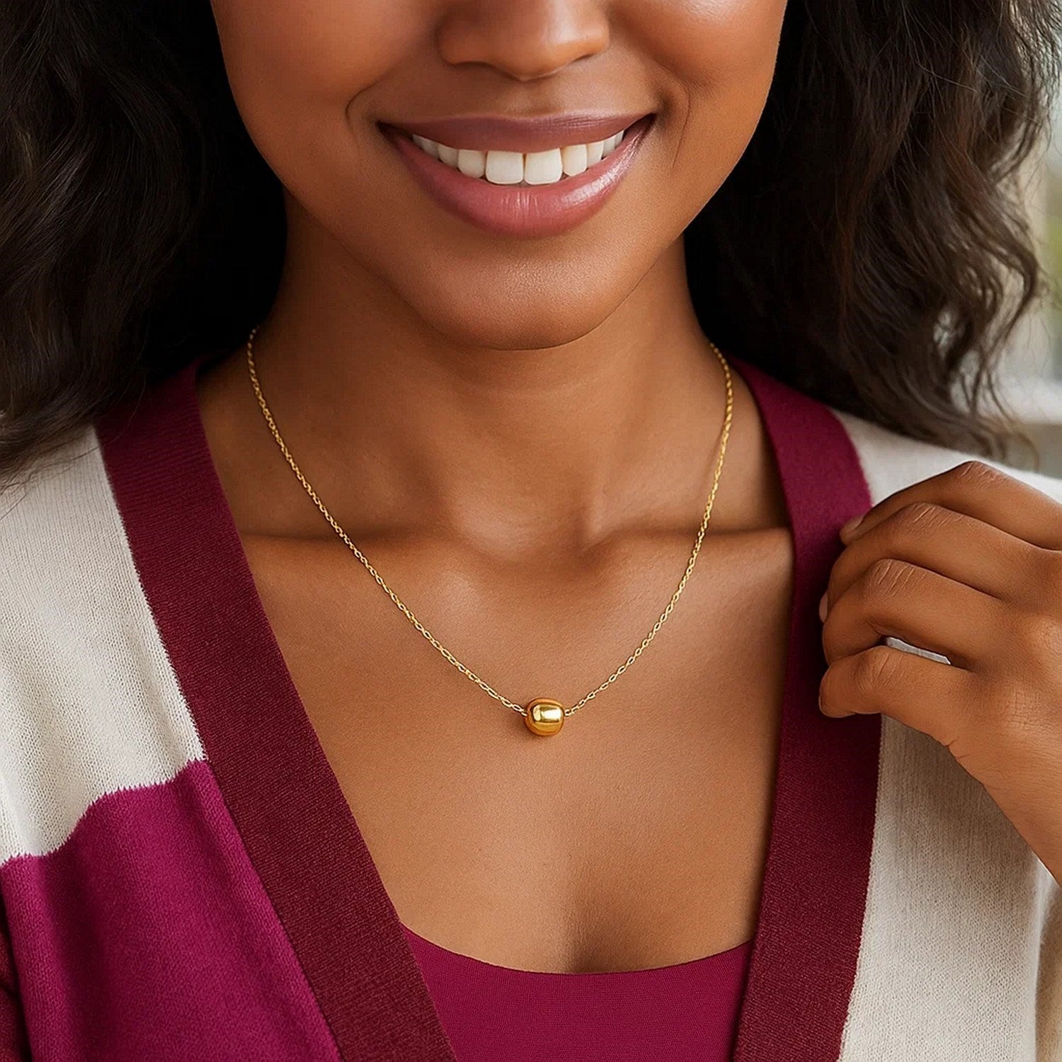 14K Yellow Gold Polished Barrel Bead Necklace