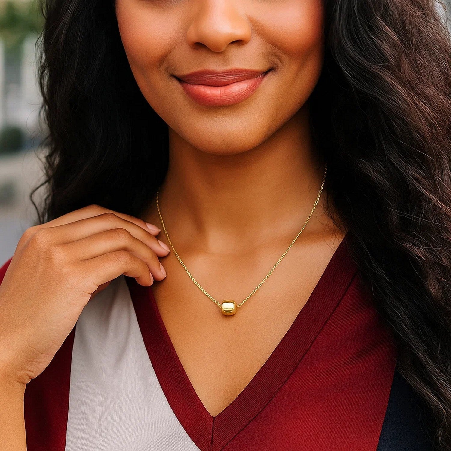 14K Yellow Gold Polished Barrel Bead Necklace