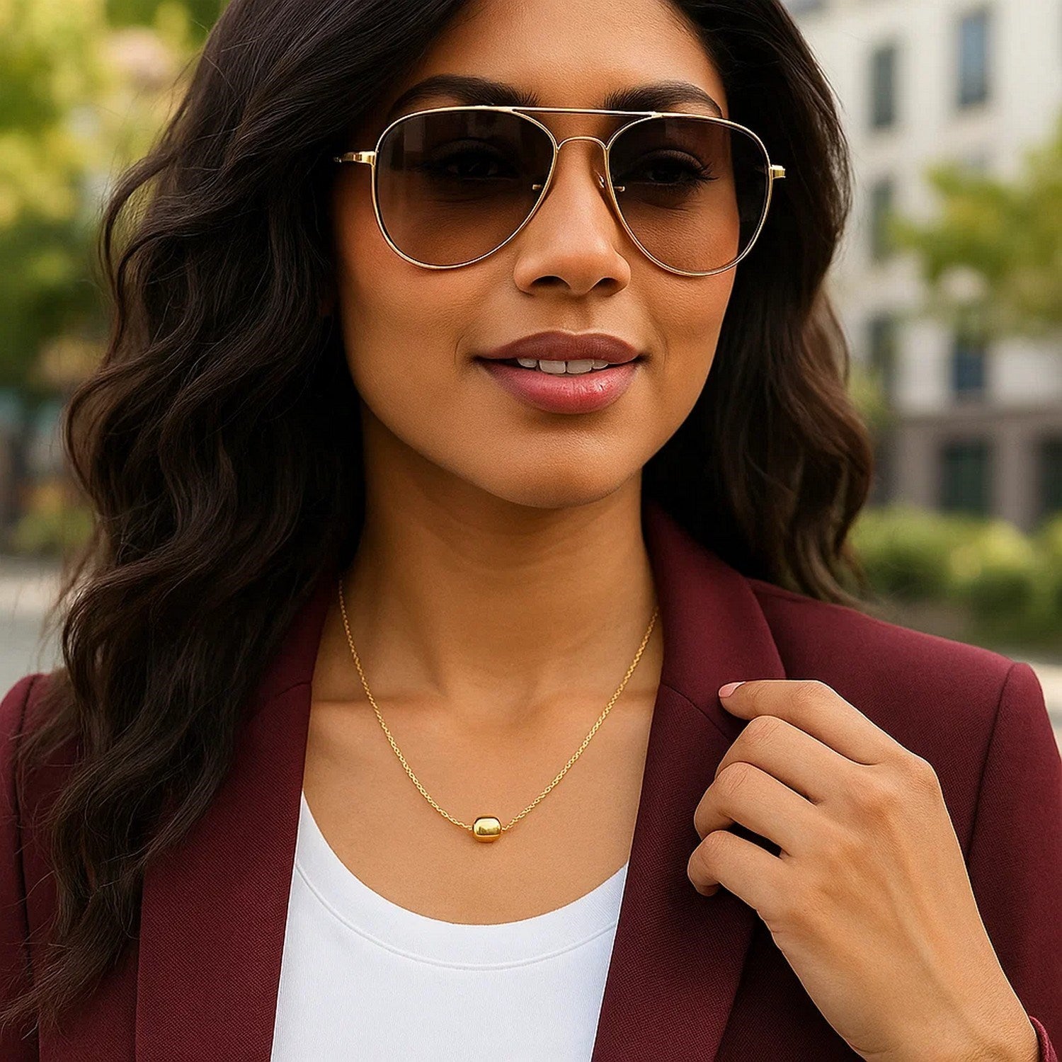 14K Yellow Gold Polished Barrel Bead Necklace