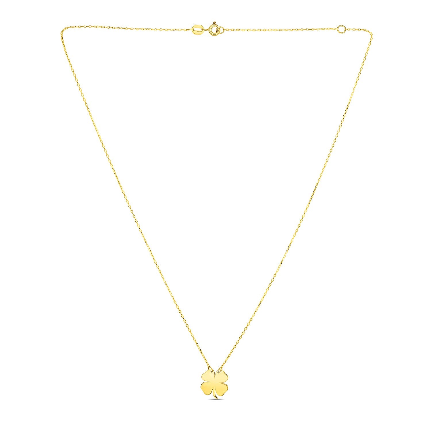 14K Yellow Gold Four Leaf Clover Necklace – 18 Inch