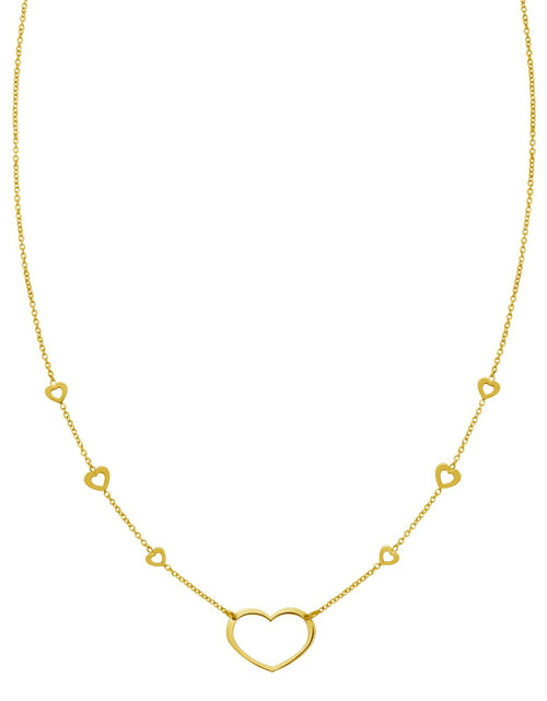 Load image into Gallery viewer, 14K Yellow Gold Open Heart Station Necklace 18 in Adjustable Heart Necklace
