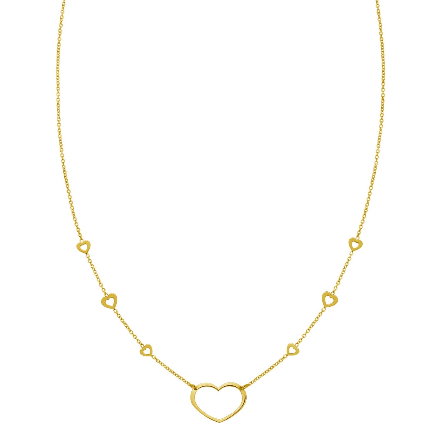 14K Yellow Gold Open Heart Station Necklace 18 in Adjustable Heart Necklace