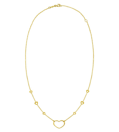 14K Yellow Gold Open Heart Station Necklace 18 in Adjustable Heart Necklace
