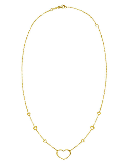 Load image into Gallery viewer, 14K Yellow Gold Open Heart Station Necklace 18 in Adjustable Heart Necklace
