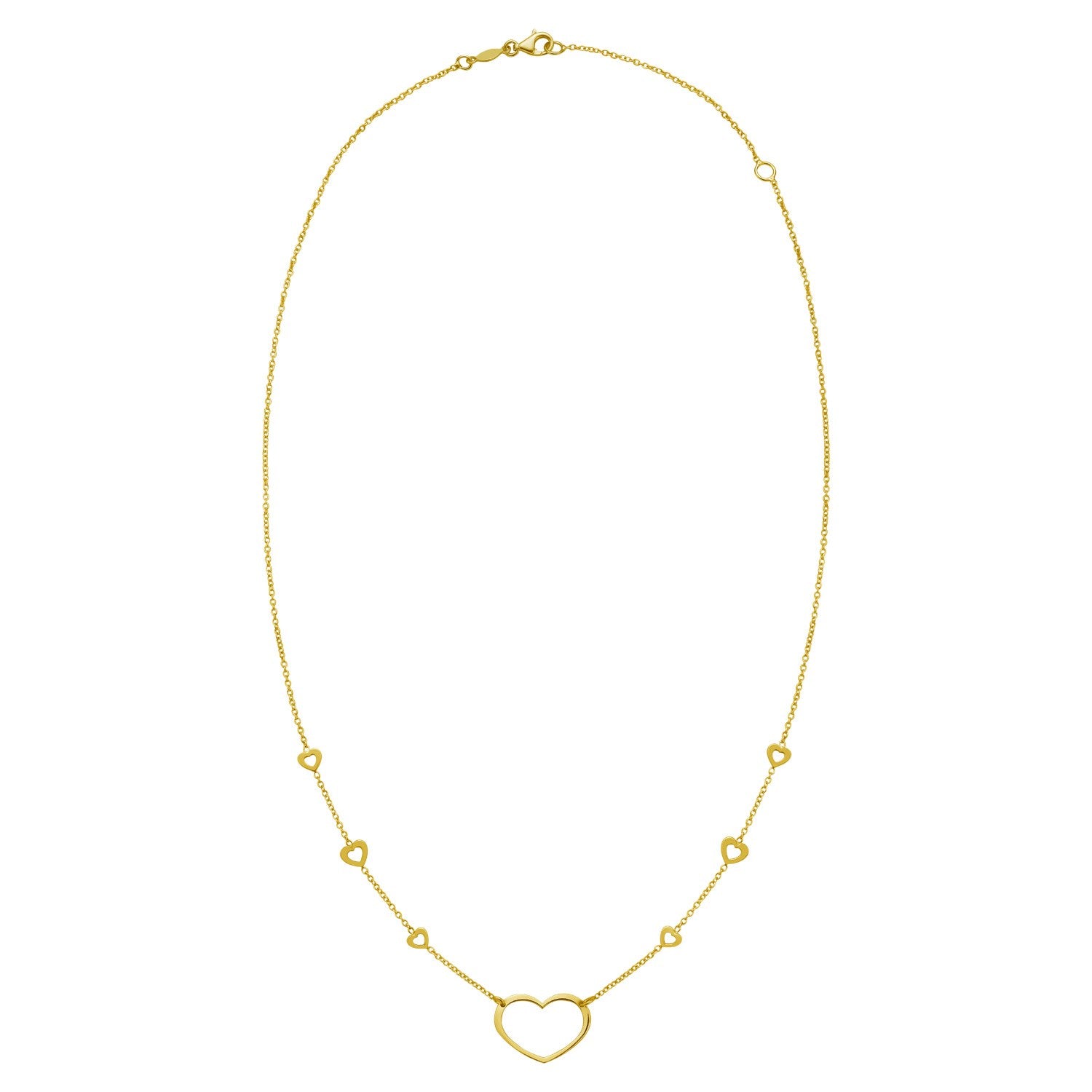 14K Yellow Gold Open Heart Station Necklace 18 in Adjustable Heart Necklace