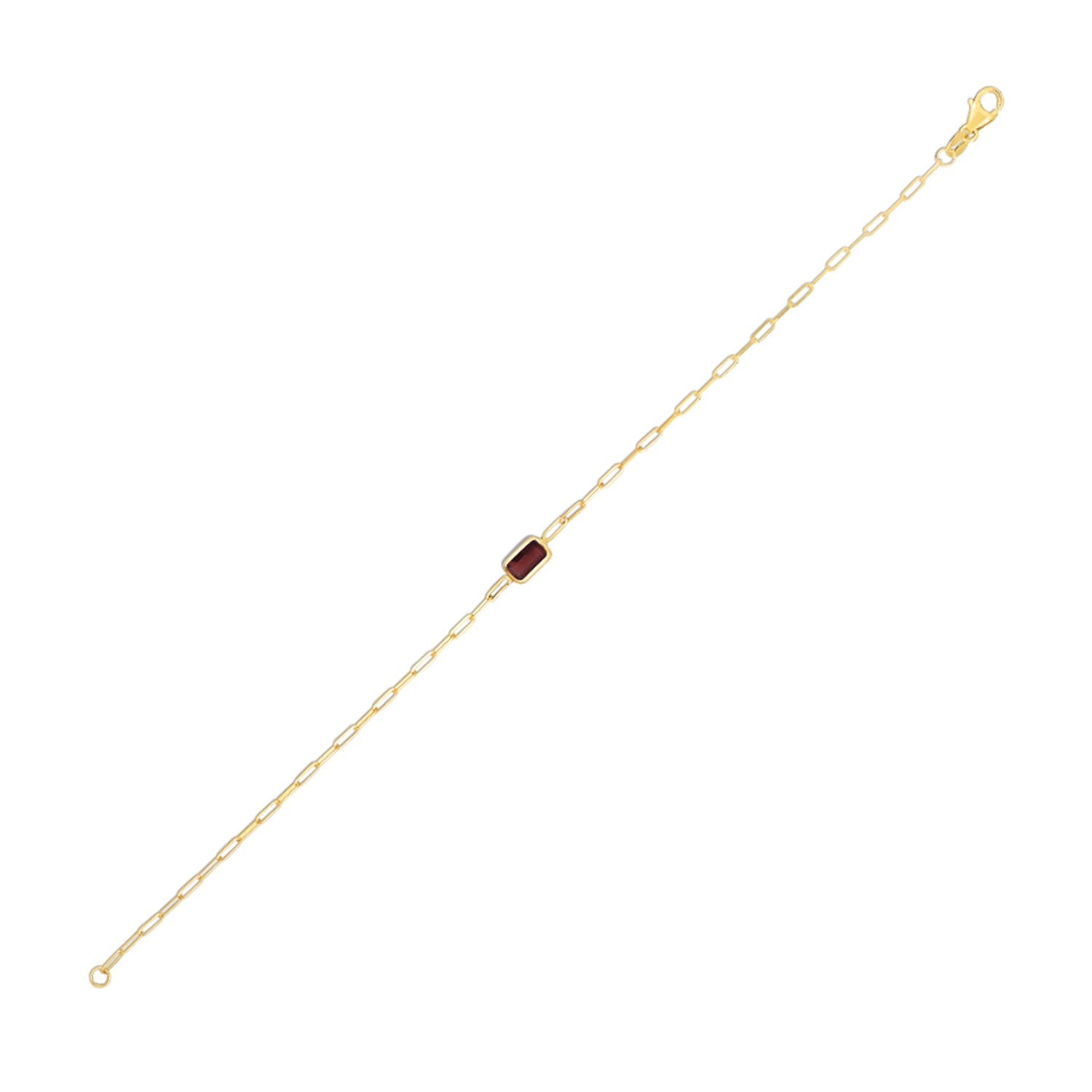 14k Yellow Gold Garnet Paperclip Bracelet – 7 Inches