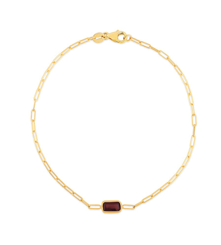 14k Yellow Gold Garnet Paperclip Bracelet – 7 Inches