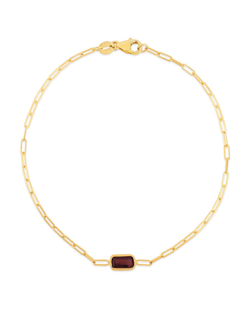 Load image into Gallery viewer, 14k Yellow Gold Garnet Paperclip Bracelet – 7 Inches
