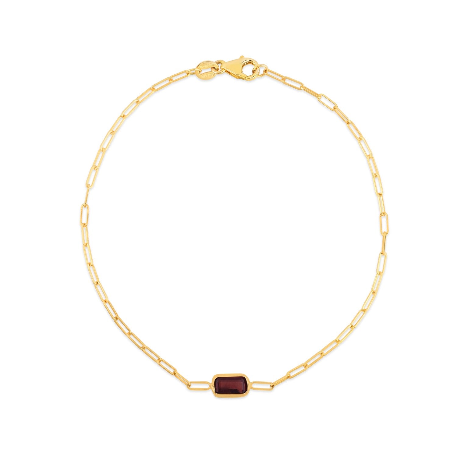 14k Yellow Gold Garnet Paperclip Bracelet – 7 Inches