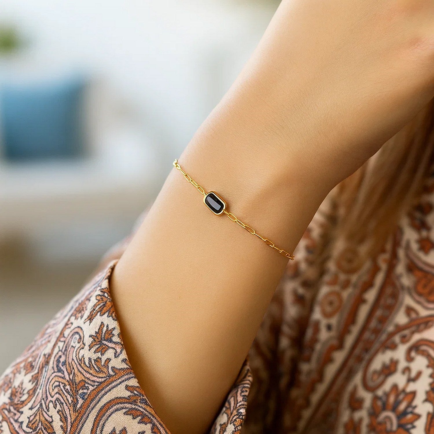 14k Yellow Gold Garnet Paperclip Bracelet – 7 Inches