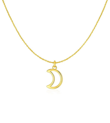14K Yellow Gold Crescent Moon Necklace – 18 Inch