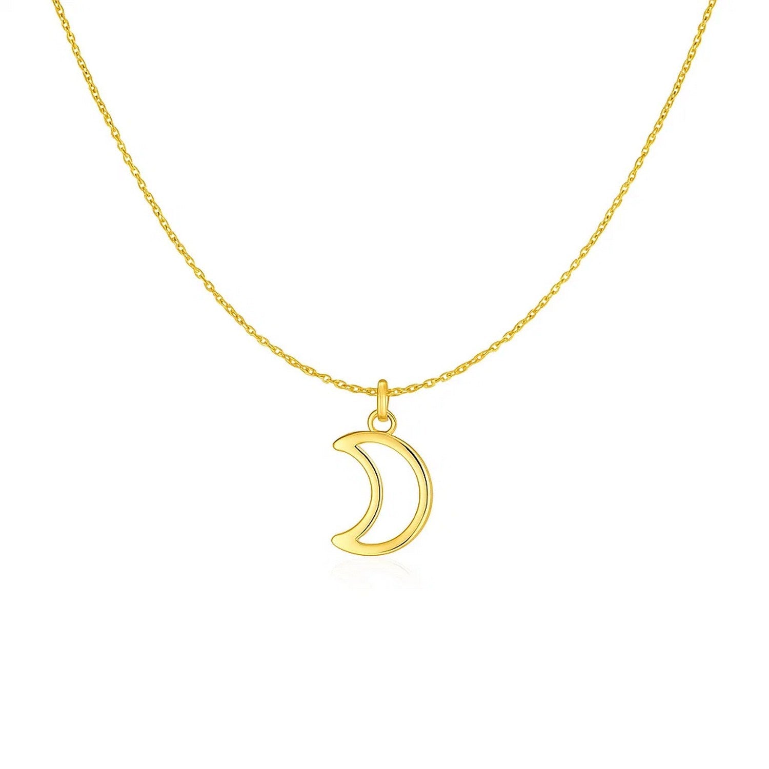 14K Yellow Gold Crescent Moon Necklace – 18 Inch
