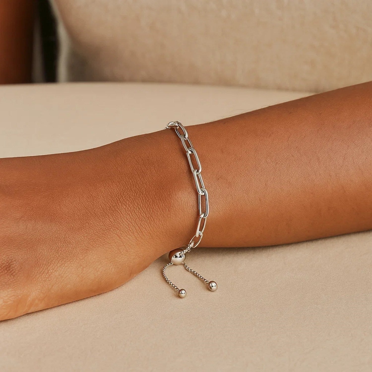 Sterling Silver Adjustable Paperclip Link Bracelet