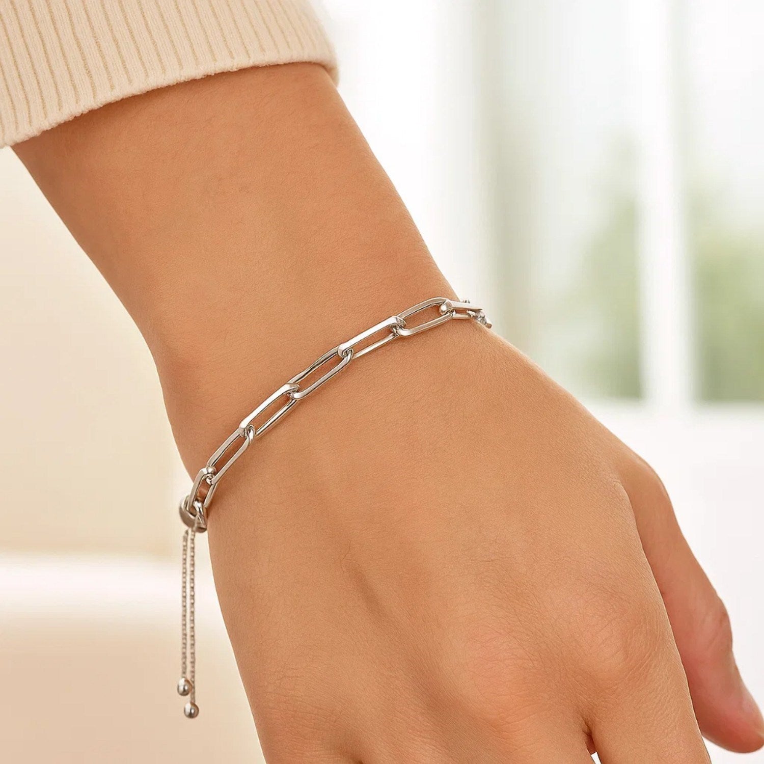 Sterling Silver Adjustable Paperclip Link Bracelet