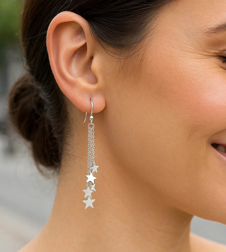 Sterling Silver Star Tassel Earrings