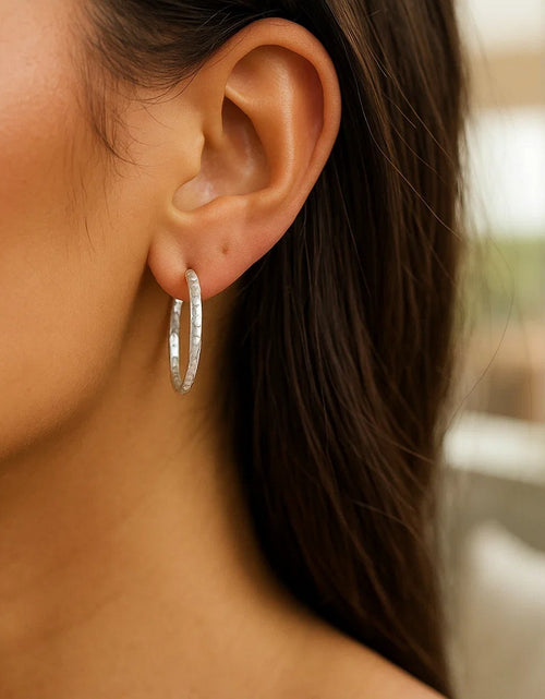 Load image into Gallery viewer, Sterling Silver Hammered Hoop Earrings
