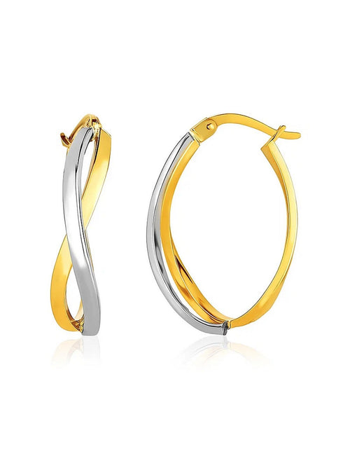 Load image into Gallery viewer, 14k Two-Tone Gold Twisted Style Polished Hoop Earrings
