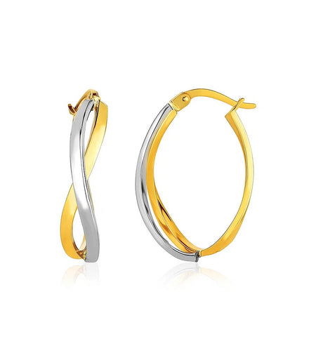 14k Two-Tone Gold Twisted Style Polished Hoop Earrings
