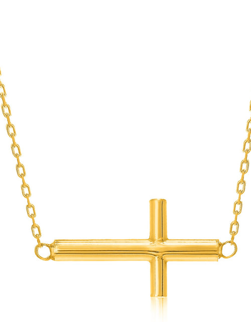 Load image into Gallery viewer, 14K Yellow Gold Polished Cross Necklace 18 in Horizontal Faith Necklace
