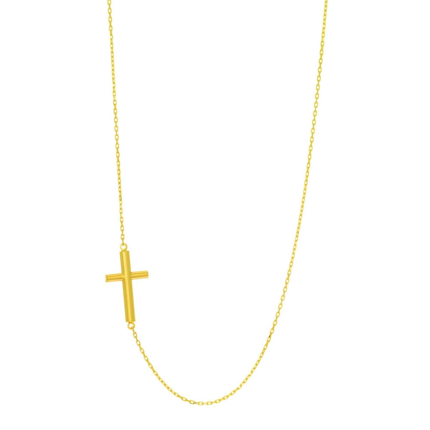 14K Yellow Gold Polished Cross Necklace 18 in Horizontal Faith Necklace