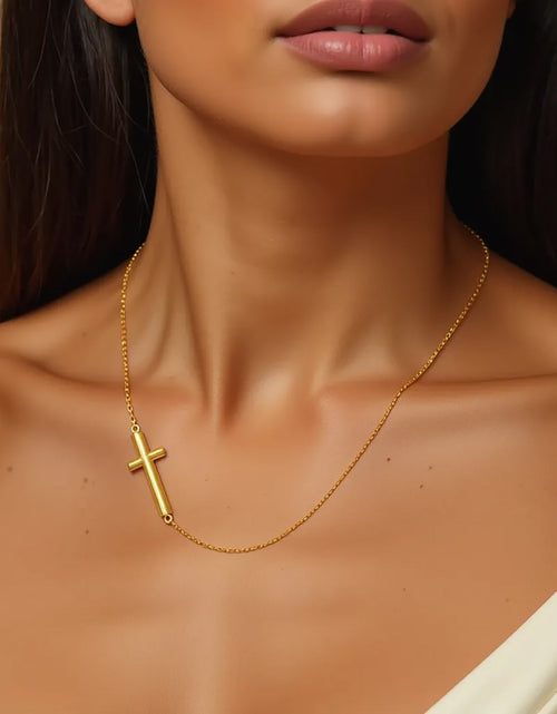 Load image into Gallery viewer, 14K Yellow Gold Polished Cross Necklace 18 in Horizontal Faith Necklace

