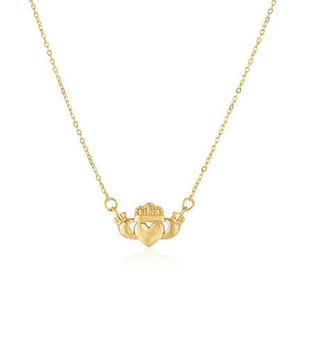 14K Yellow Gold Claddagh Pendant Necklace