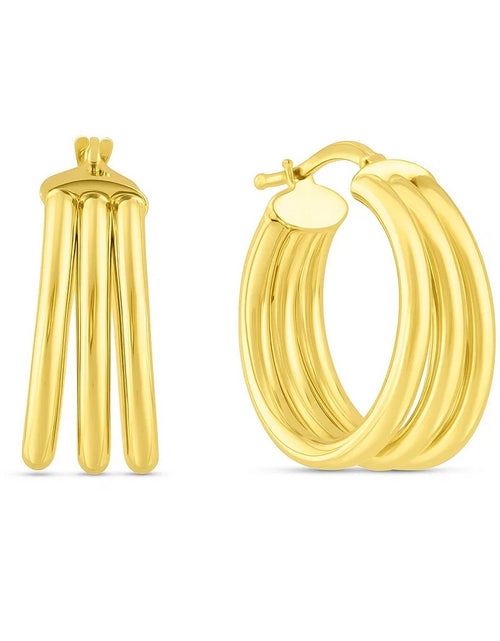 Load image into Gallery viewer, 14K Yellow Gold Large Triple Row Hoop Earrings (15.00 mm)
