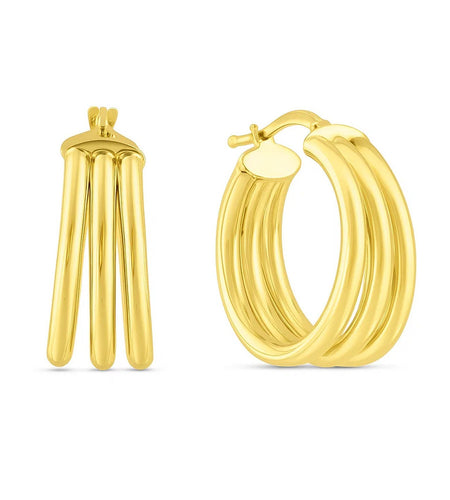 14K Yellow Gold Large Triple Row Hoop Earrings (15.00 mm)