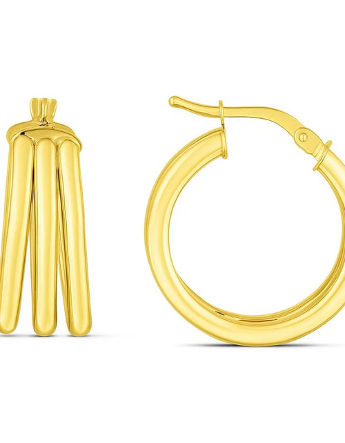 Load image into Gallery viewer, 14K Yellow Gold Large Triple Row Hoop Earrings (15.00 mm)
