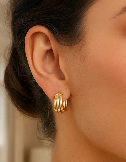 Load image into Gallery viewer, 14K Yellow Gold Large Triple Row Hoop Earrings (15.00 mm)
