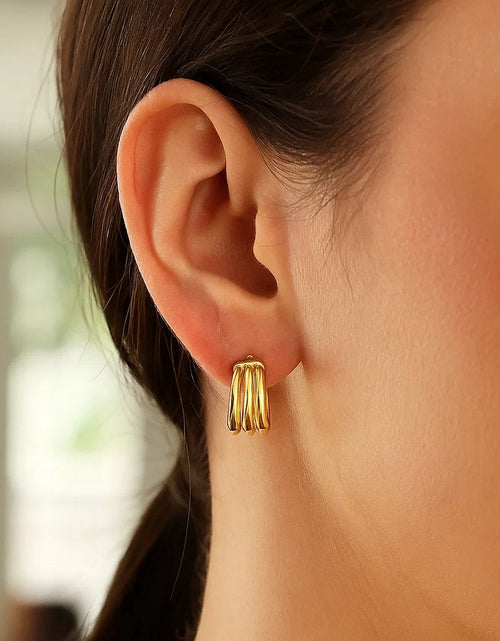 Load image into Gallery viewer, 14K Yellow Gold Large Triple Row Hoop Earrings (15.00 mm)
