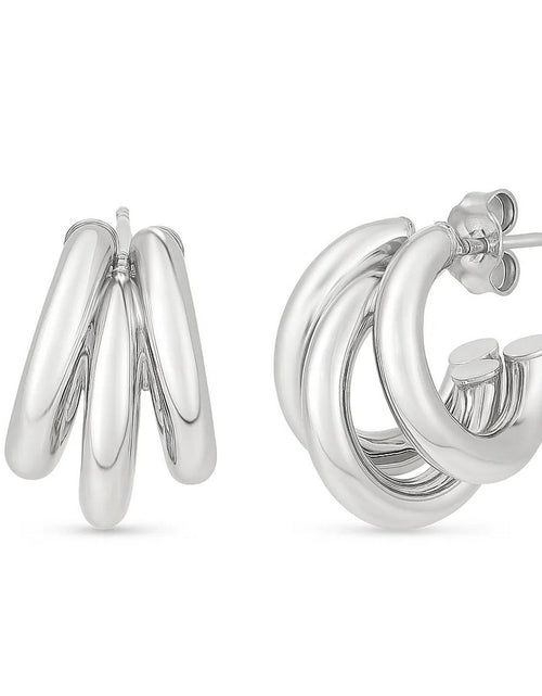 Load image into Gallery viewer, Sterling Silver Triple Barrelled Strand Hoop Earrings
