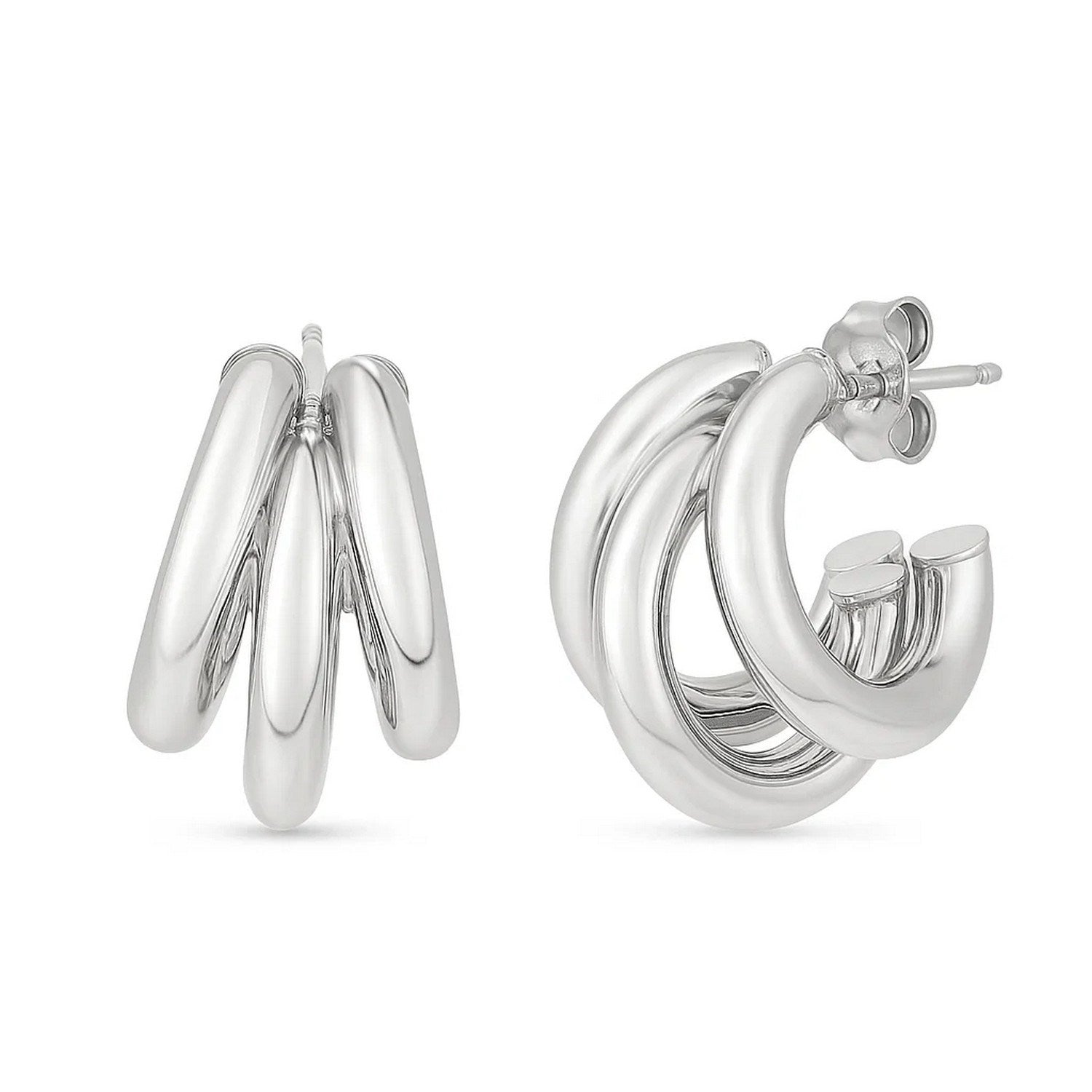 Sterling Silver Triple Barrelled Strand Hoop Earrings