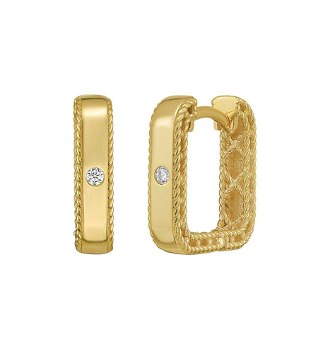 14K Yellow Gold Diamond Square Huggie Earrings