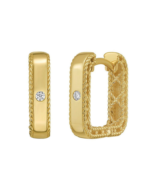 Load image into Gallery viewer, 14K Yellow Gold Diamond Square Huggie Earrings
