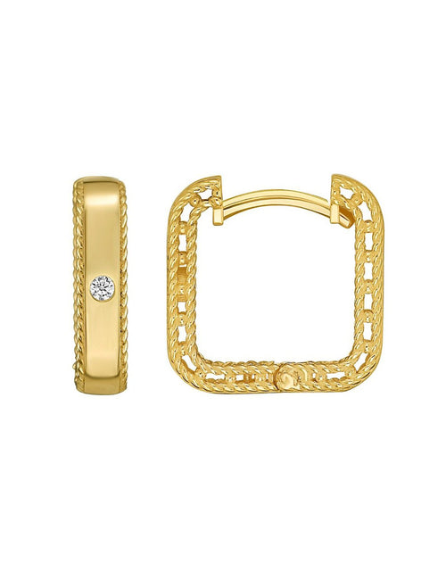 Load image into Gallery viewer, 14K Yellow Gold Diamond Square Huggie Earrings
