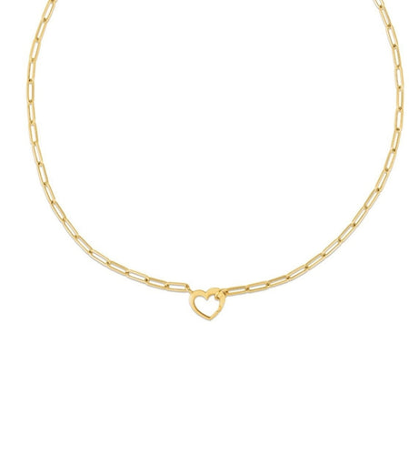 14K Yellow Gold Heart Paperclip Necklace