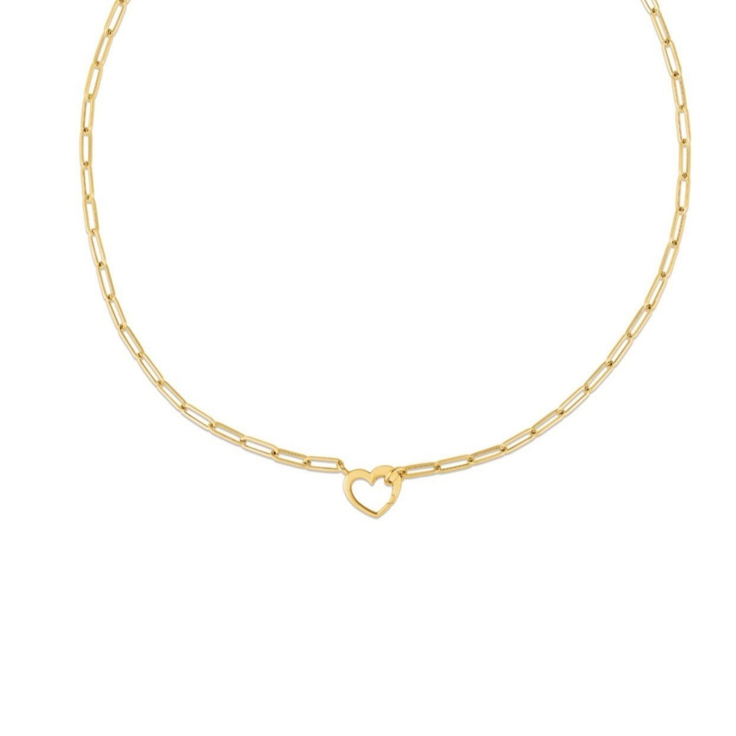 14K Yellow Gold Heart Paperclip Necklace
