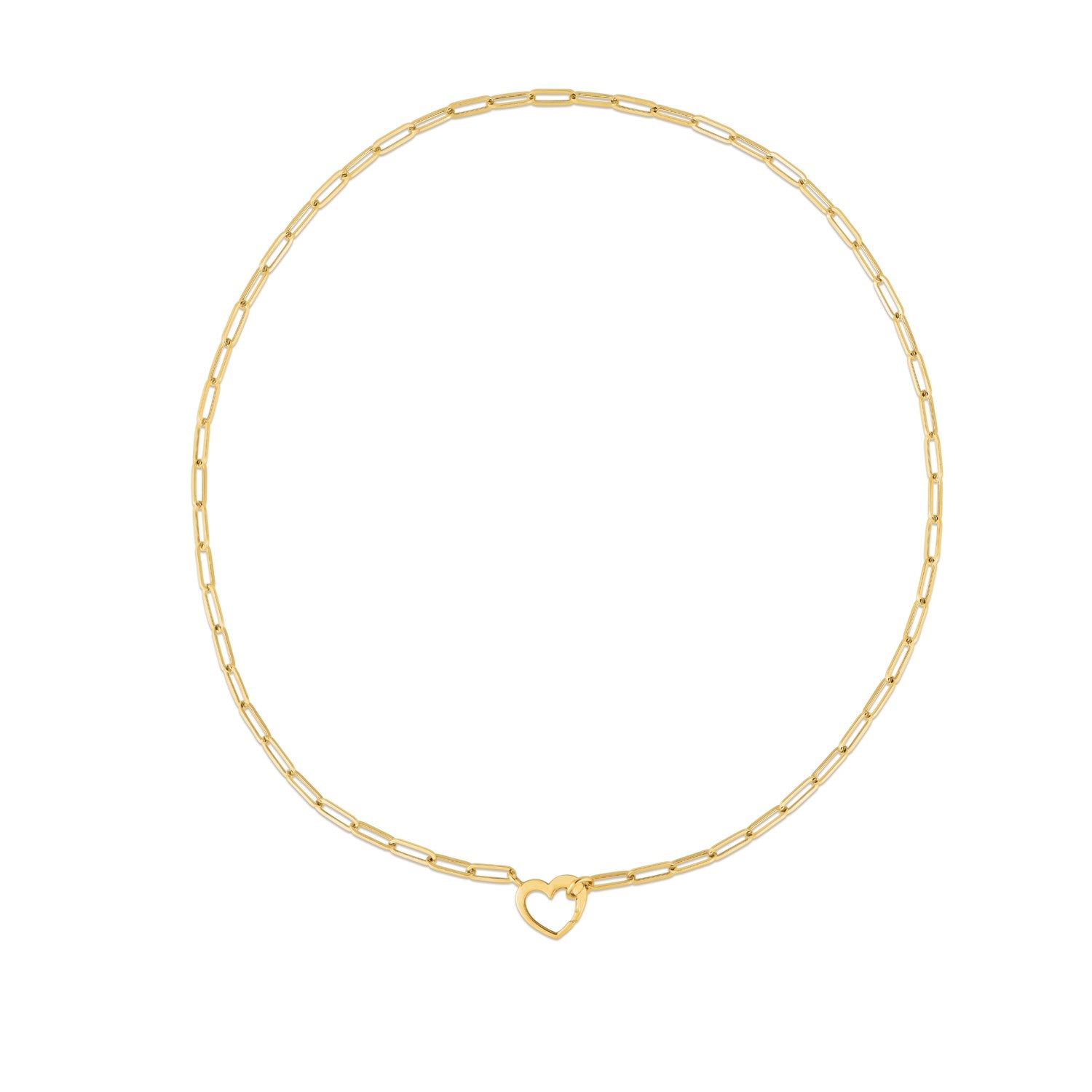 14K Yellow Gold Heart Paperclip Necklace