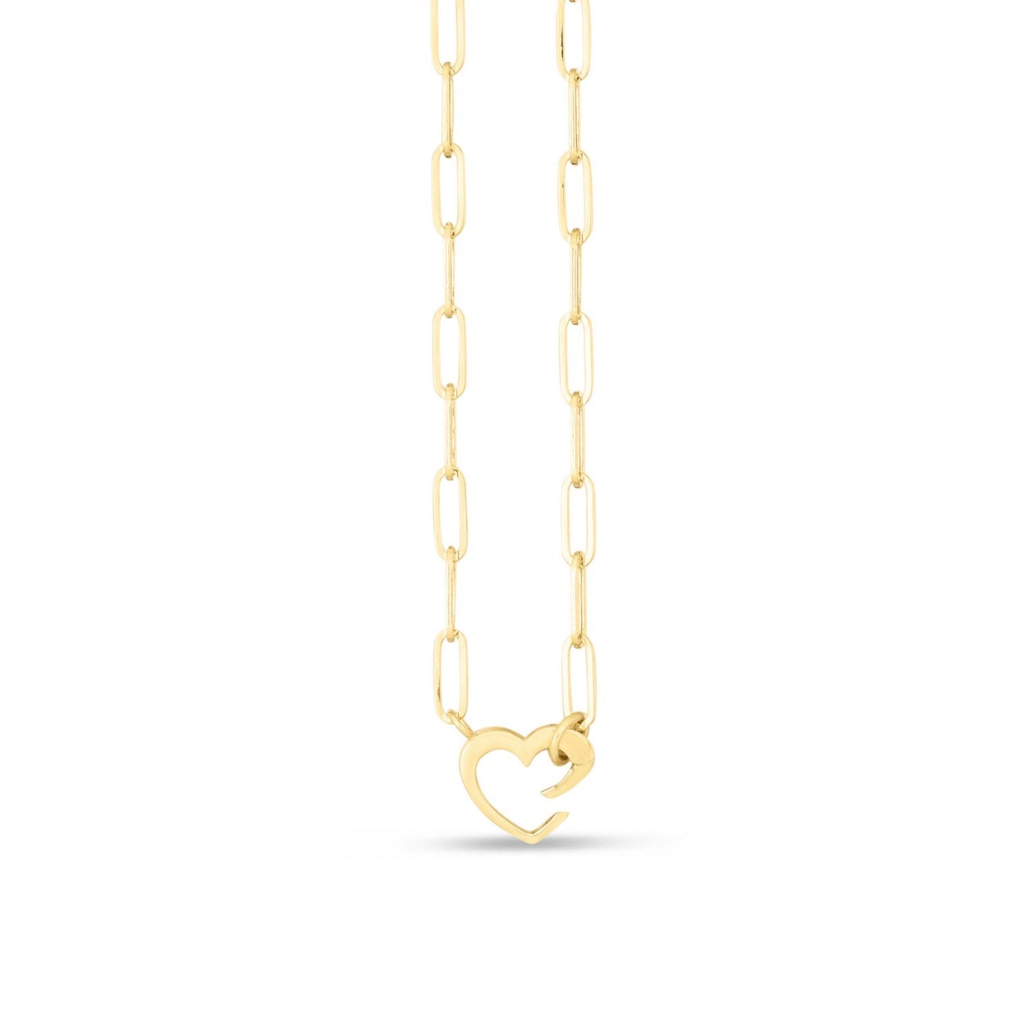 14K Yellow Gold Heart Paperclip Necklace