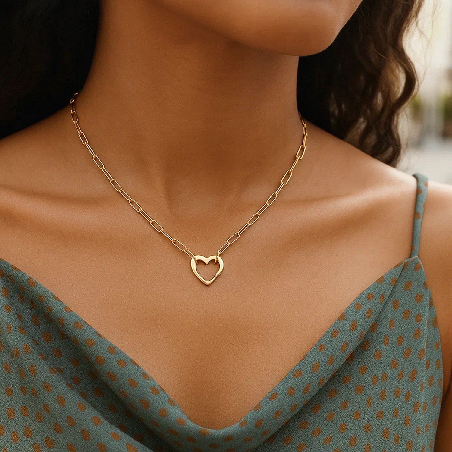 14K Yellow Gold Heart Paperclip Necklace