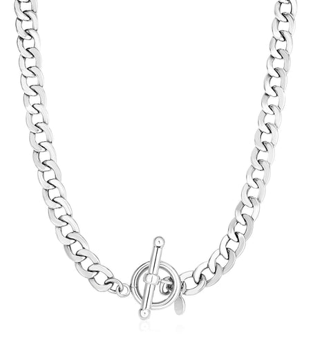 Sterling Silver Polished Wide Link Toggle Necklace – 18 Inches