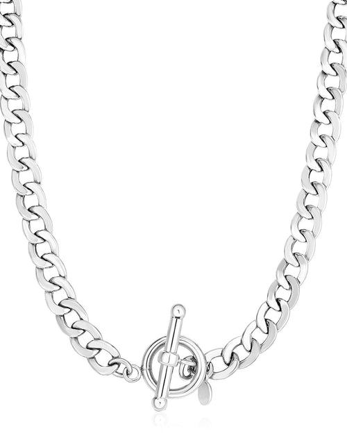 Load image into Gallery viewer, Sterling Silver Polished Wide Link Toggle Necklace – 18 Inches

