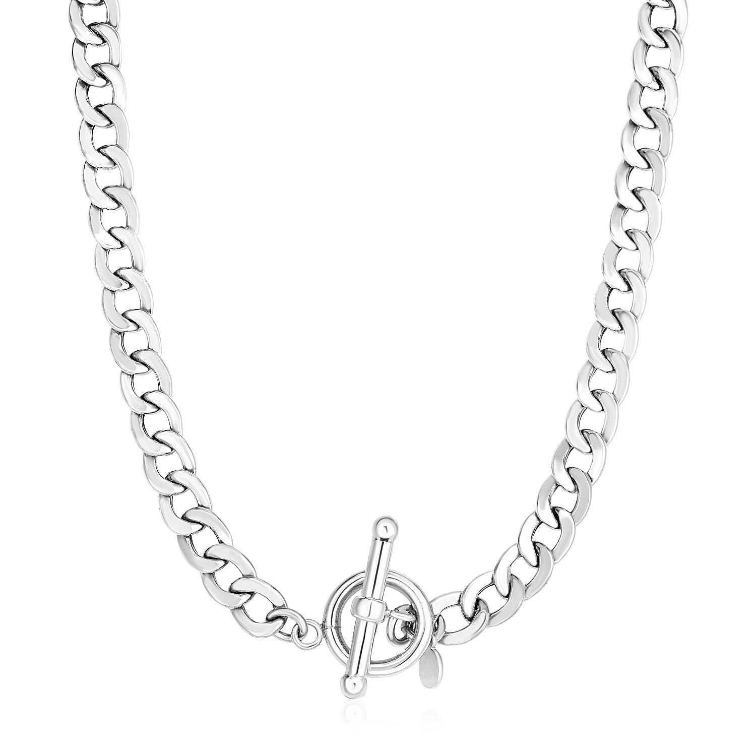 Sterling Silver Polished Wide Link Toggle Necklace – 18 Inches